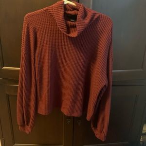 Sanctuary Maroon Balloon Sleeve Mock Neck Sweater
